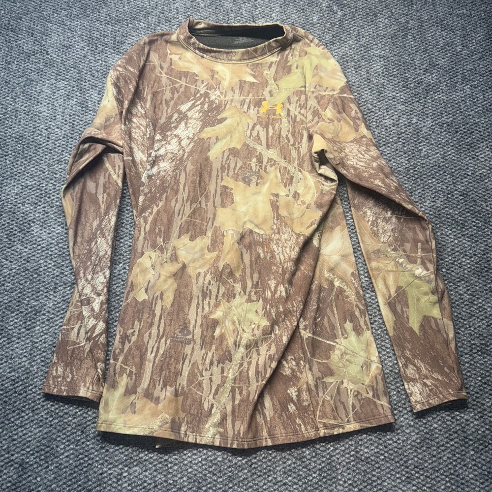 Under Armour Shirt Women M Camo Mossy Oak Break Up Print Hunting Long Sleeve
